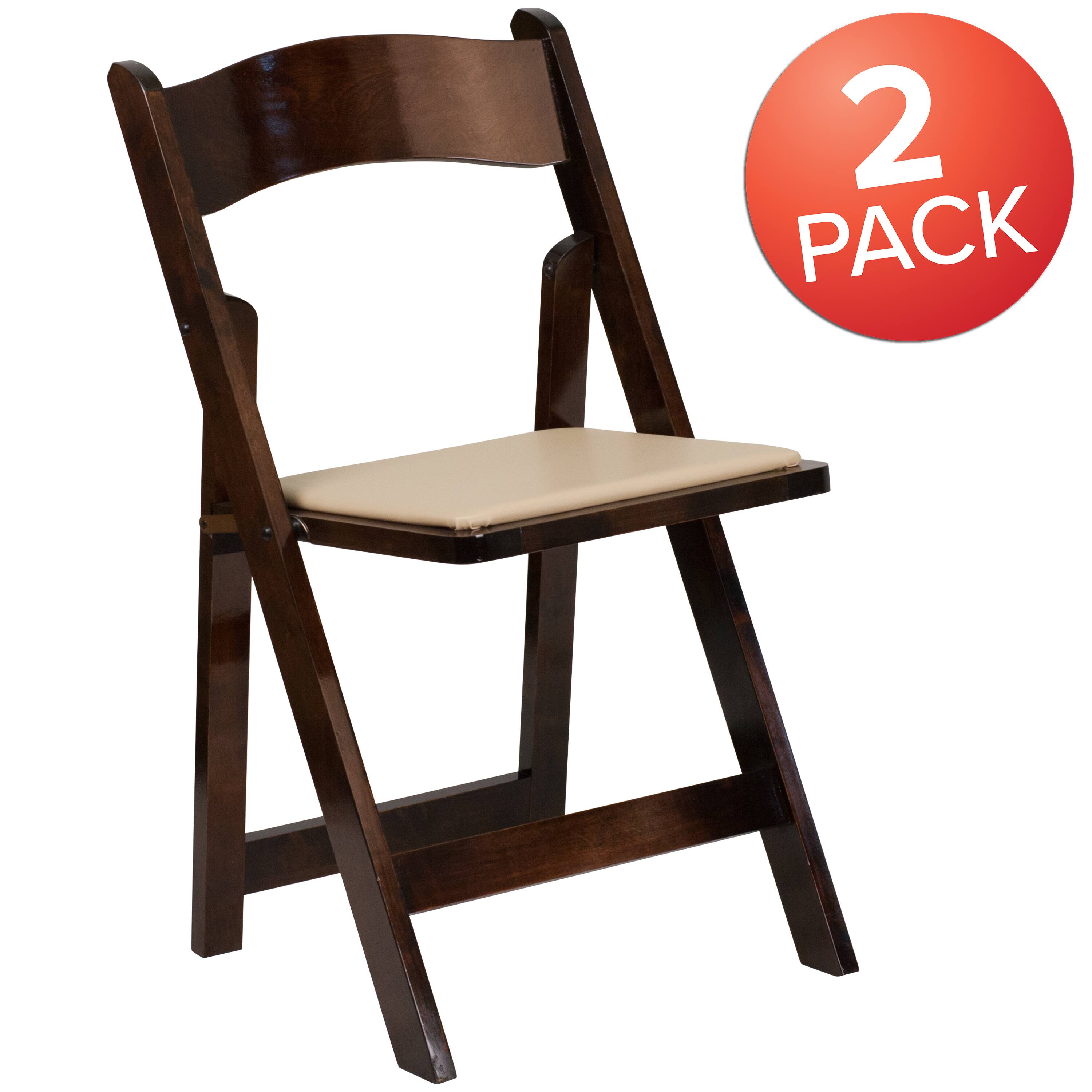 Alt View 1. Emma + Oliver - 2 Pack Wedding Party Event Wood Folding Chair with Vinyl Padded Seat - Fruitwood.
