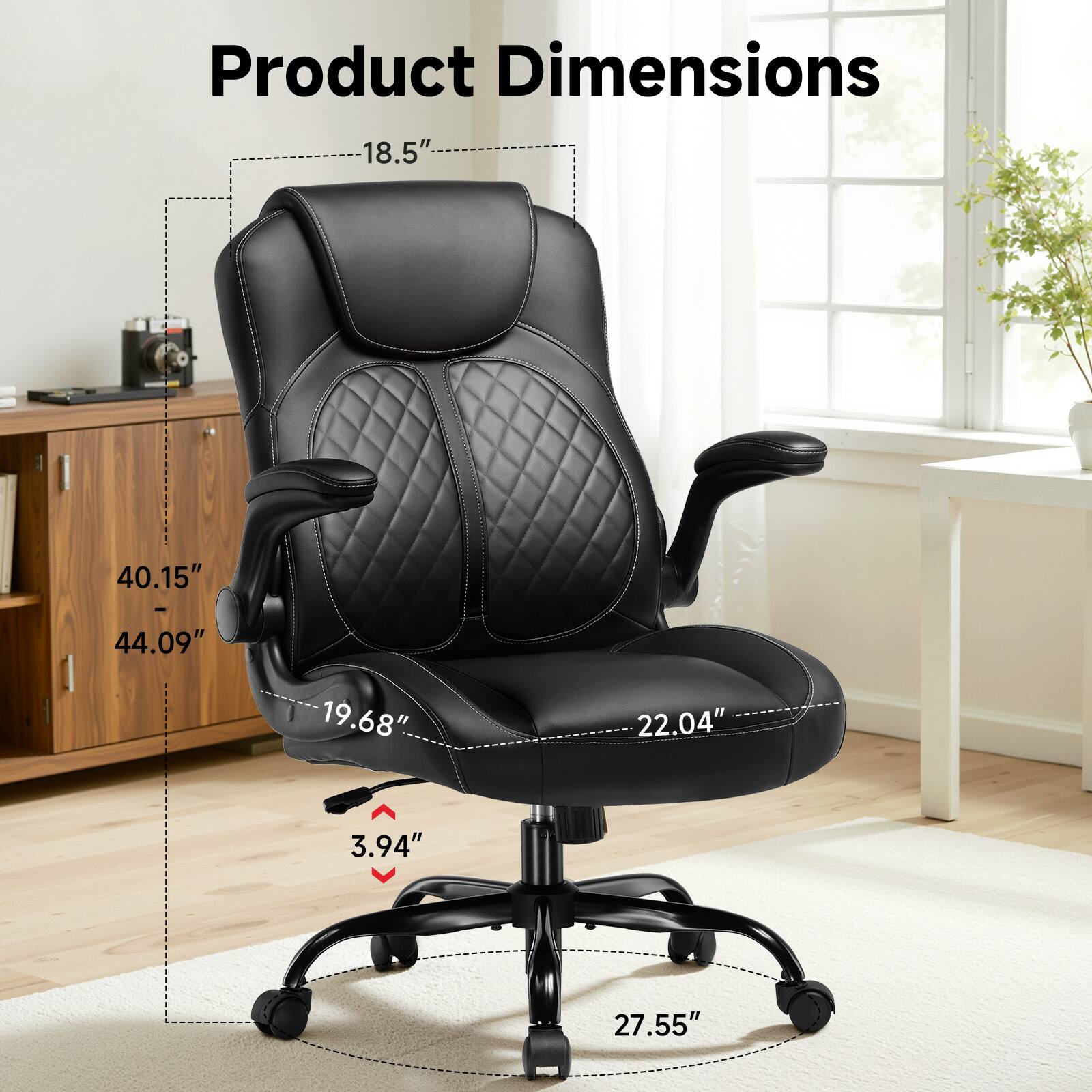 Product Dimensions 18.5" 40.15" - 44.09" 19.68" 22.04" 3.94" 27.55"