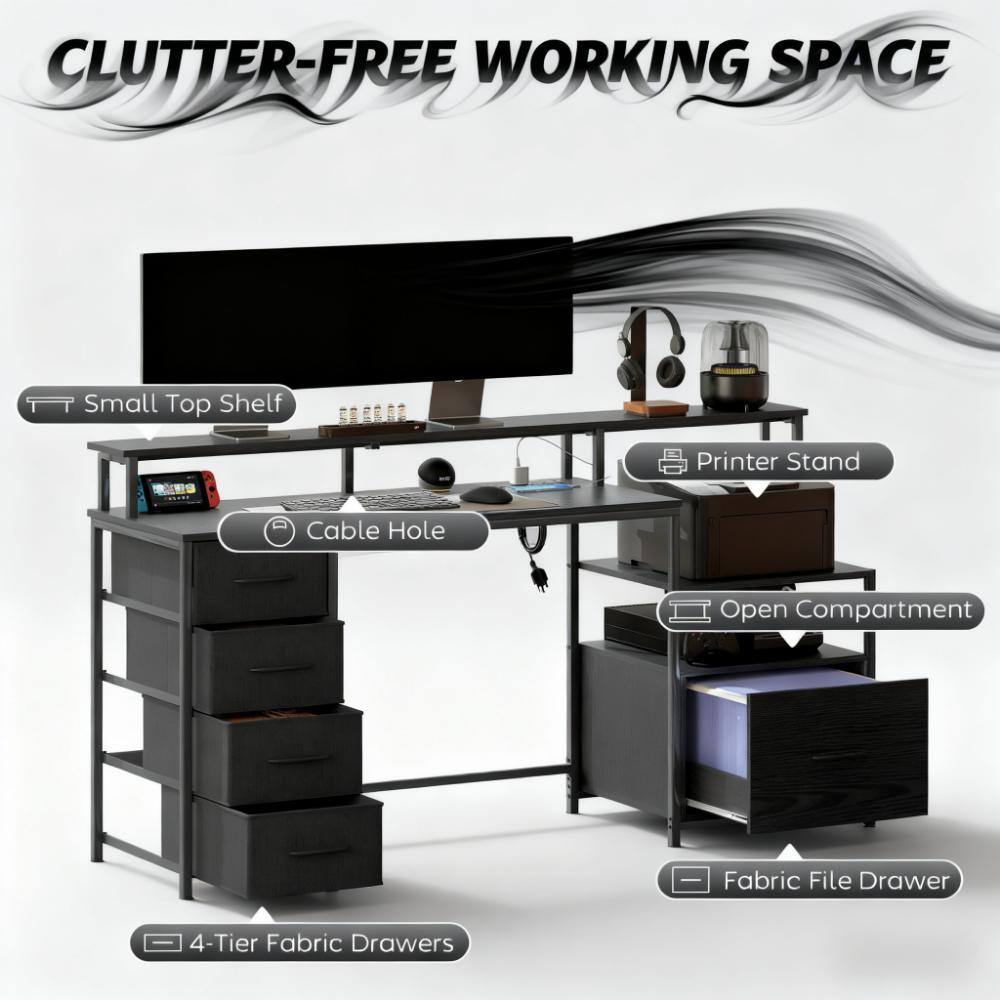 CLUTTER-FREE WORKING SPACE

- Small Top Shelf
- Printer Stand
- Cable Hole
- Open Compartment
- Fabric File Drawer
- 4-Tier Fabric Drawers