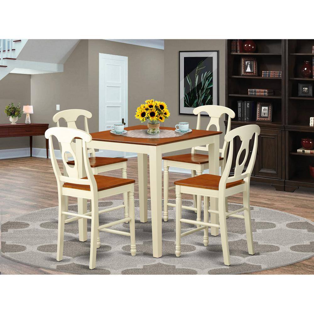 Back. East West Furniture - 5 Pcpub Table set - high Table and 4 bar stools. - Buttermilk & Cherry.