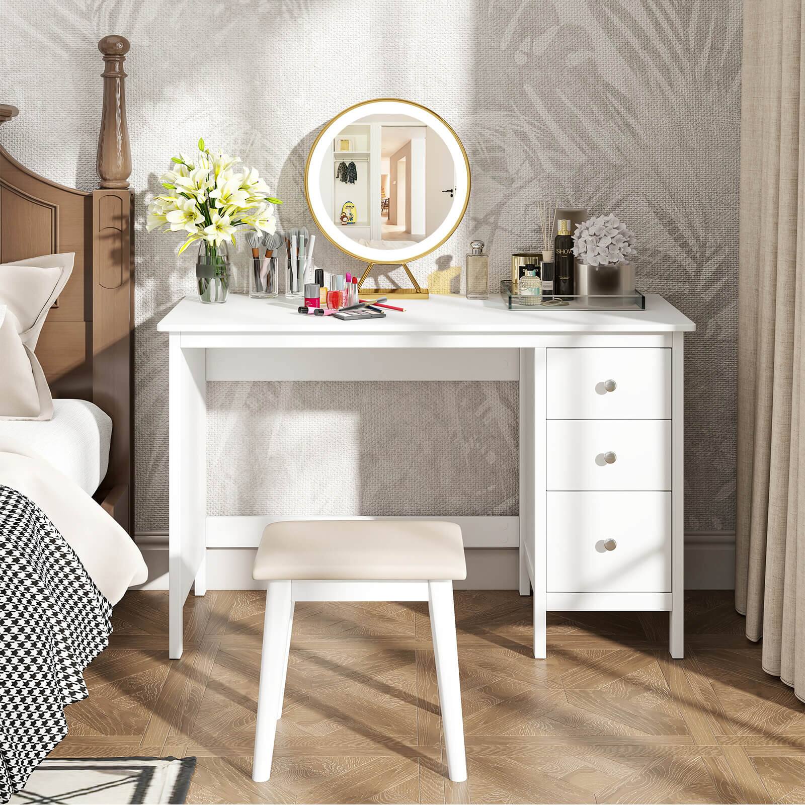 Alt View 4. Costway - Costway Computer Desk with 3 Drawers 48" Wide Writing Desk with Storage Anti-tip Kit - White.