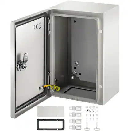 Front. VEVOR - NEMA Steel Enclosure 12 x 8 x 6 in, NEMA 4X Steel Electrical Box,IP66 Waterproof & Dustproof - Gray White.