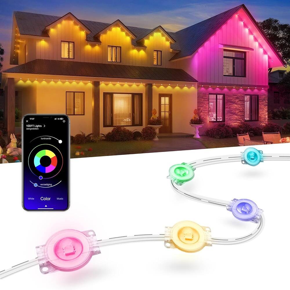 RTMB - 100-foot Smart RGB LED Lights Outside with 16 Million DIY Colors, Outdoor - Multicolor 100ft