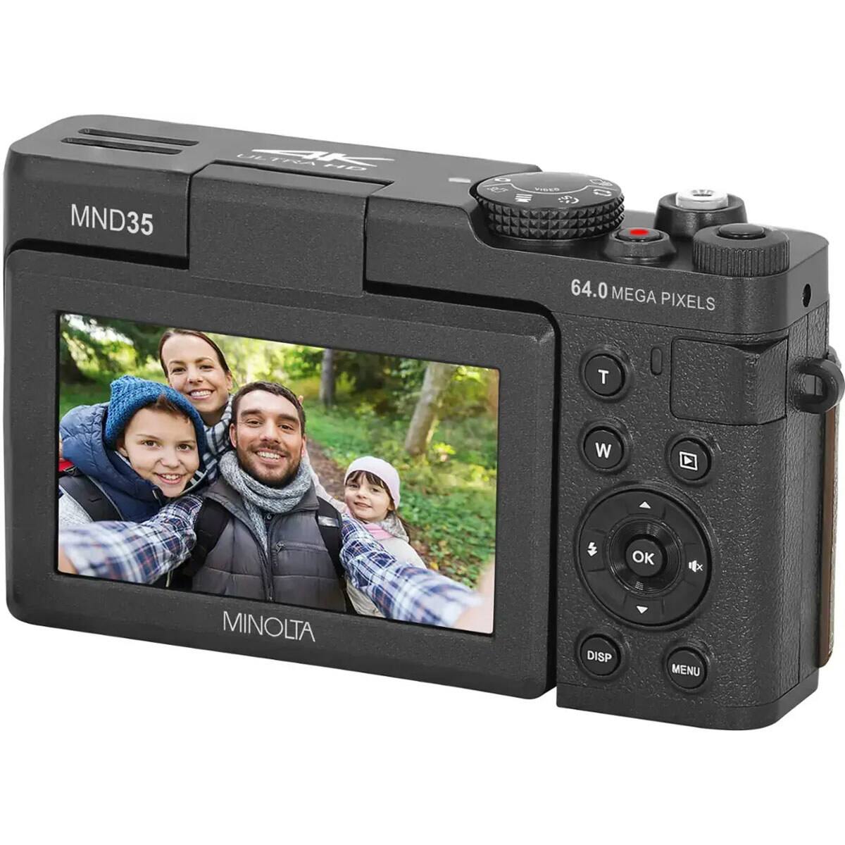 MND35  
ULTRA 4K HD  
VIDEO  
64.0 MEGA PIXELS  
T  
W  

OK  
DISP  
MENU  

MINOLTA