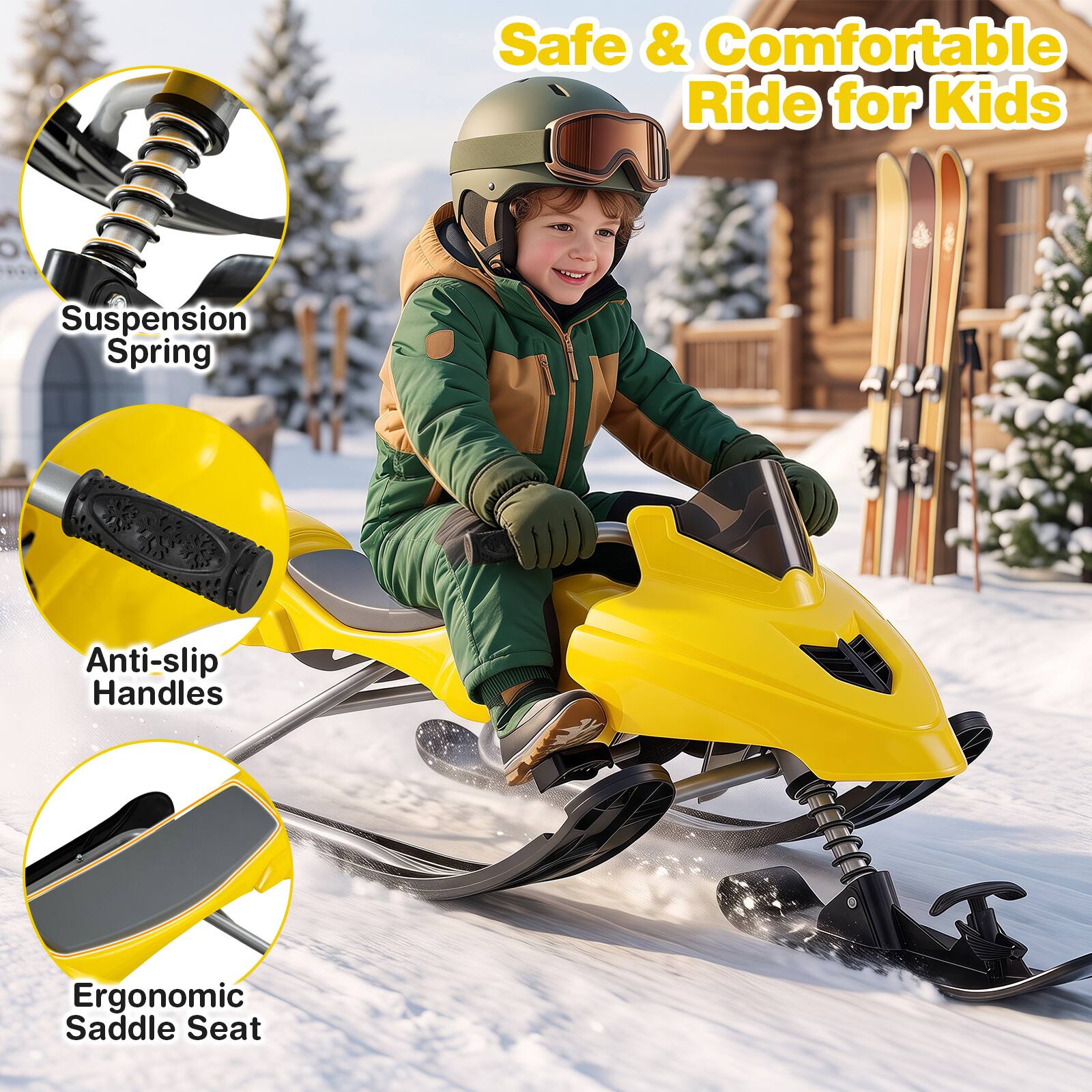 Safe & Comfortable Ride for Kids  
Suspension Spring  
Anti-slip Handles  
Ergonomic Saddle Seat