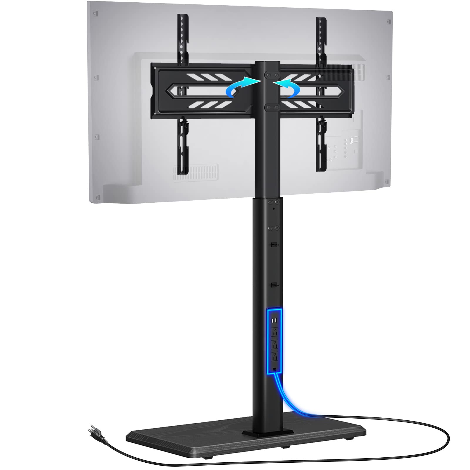 Angle. ThinkLink Electronic - Stand Power Outlet Universal Floor 32- Tvs Height Adjustable Swivel Tall Mount Wood Base Max Vesa - Default.