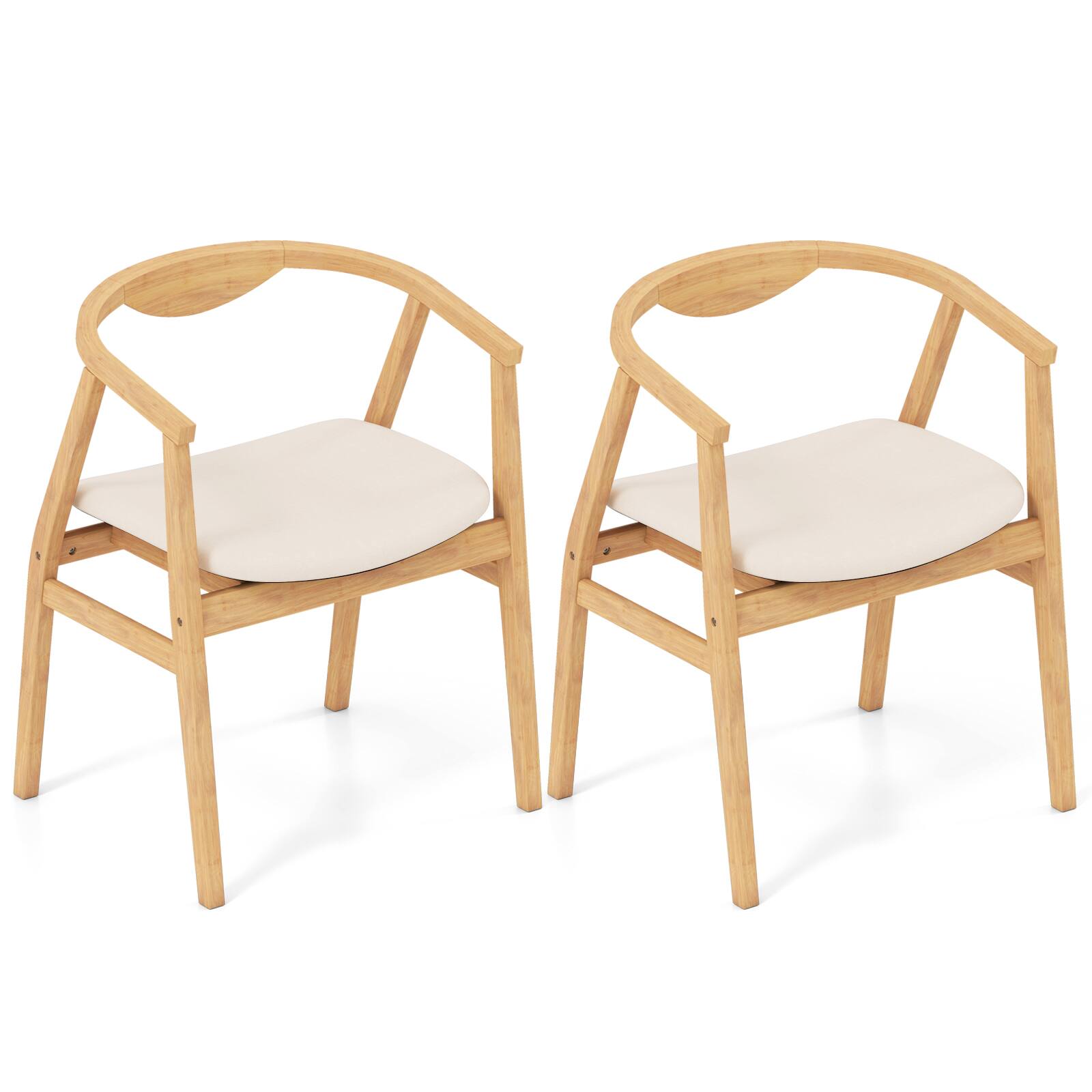 Left. WELLFOR - Bamboo Accent Chair with Armrest and Curved Backrest - Natural.