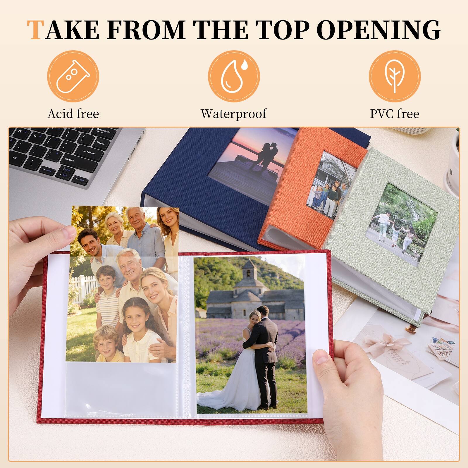 TAKE FROM THE TOP OPENING

- Acid free
- Waterproof
- PVC free