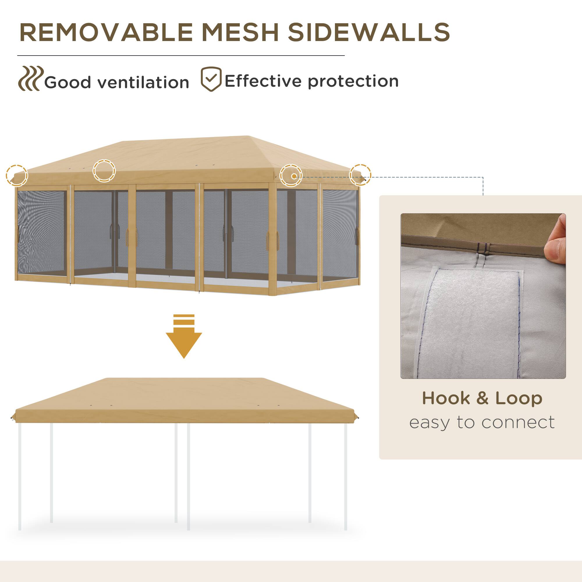 REMOVABLE MESH SIDEWALLS

Good ventilation
Effective protection
Hook & Loop easy to connect