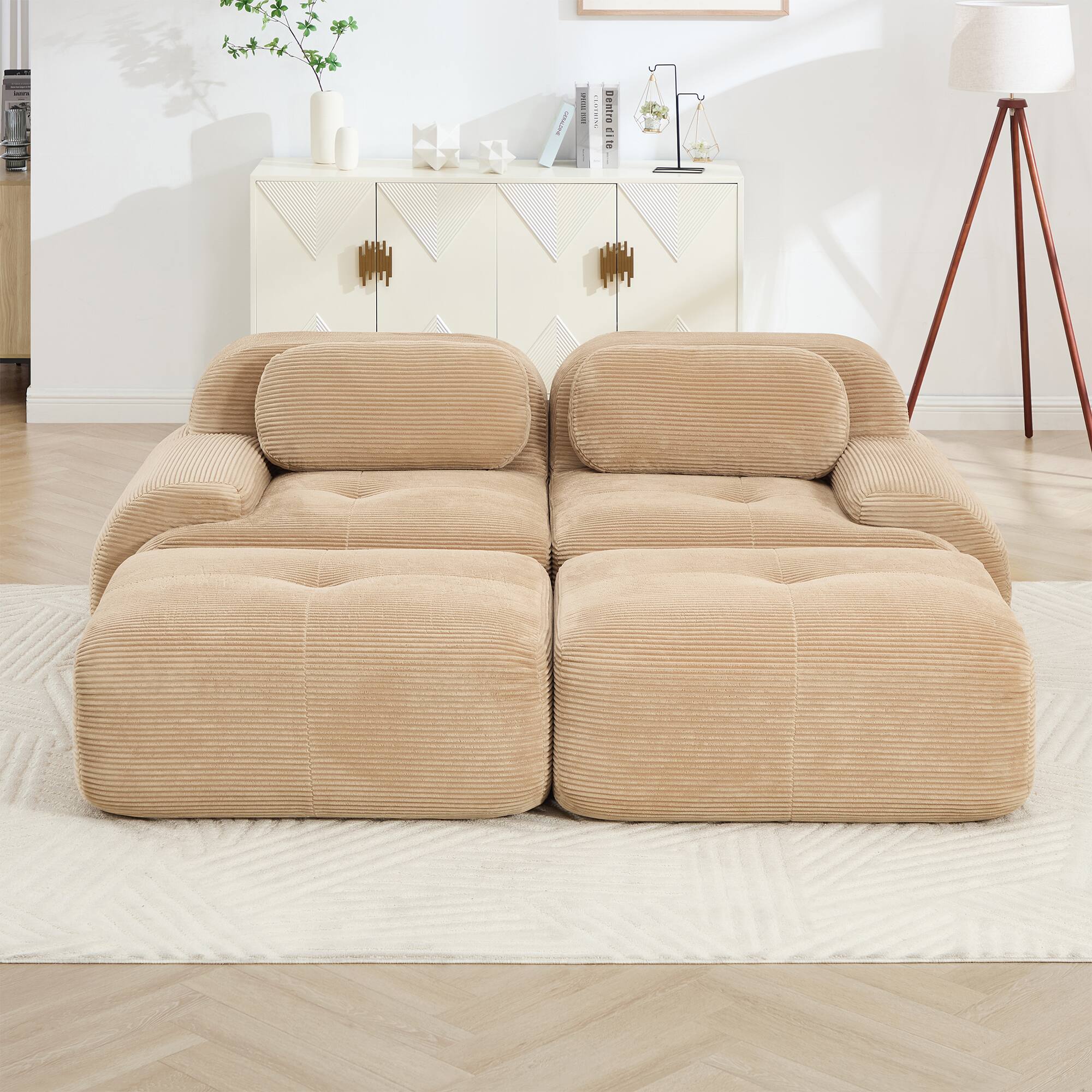 Angle. LOVMOR - 2 Seat Modular No Assembly Corduroy Couch Compressed Pack Anti Slip Curved Armrests For Bedroom Lounge Soft TV - Camel.