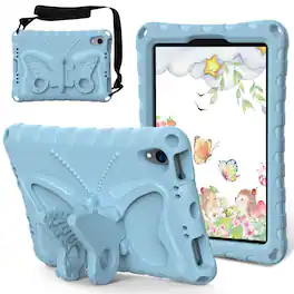 Dteck - Kids Case for Apple iPad mini (A17 Pro) 2024 and 8.3-inch iPad mini 6th Gen 2021,Shockproof EVA Stand Cover with Strap - Lightblue