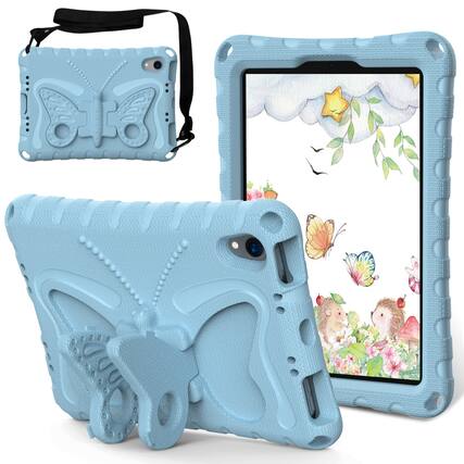 Front. Dteck - Kids Case for Apple iPad mini (A17 Pro) 2024 and 8.3-inch iPad mini 6th Gen 2021,Shockproof EVA Stand Cover with Strap - Lightblue.