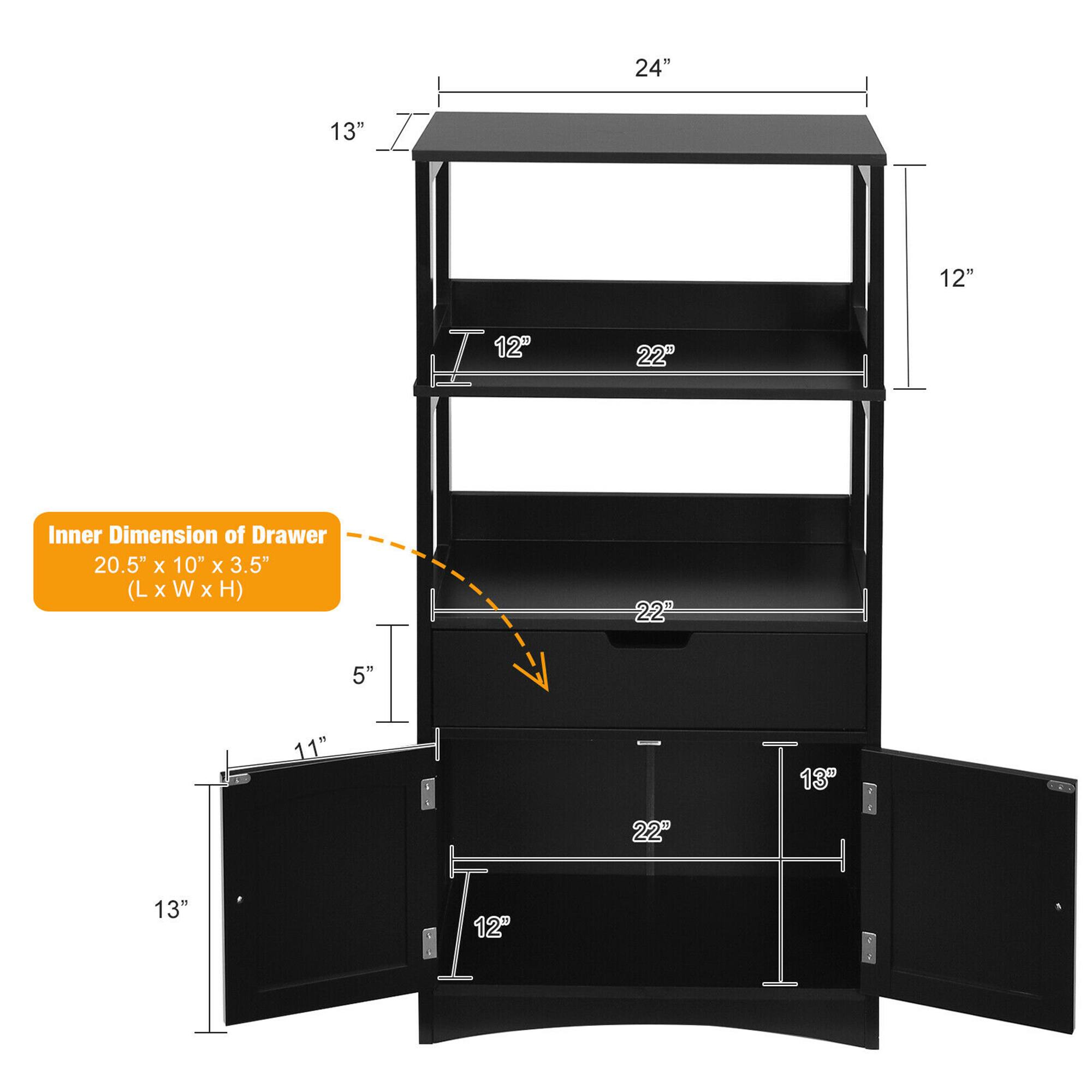 - 24" (Width)
- 13" (Height)
- 12" (Shelf Height)
- 22" (Shelf Width)
- Inner Dimension of Drawer: 20.5" x 10" x 3.5" (L x W x H)
- 22" (Drawer Width)
- 5" (Drawer Height)
- 11" (Drawer Height)
- 13" (Drawer Height)
- 12" (Drawer Height)