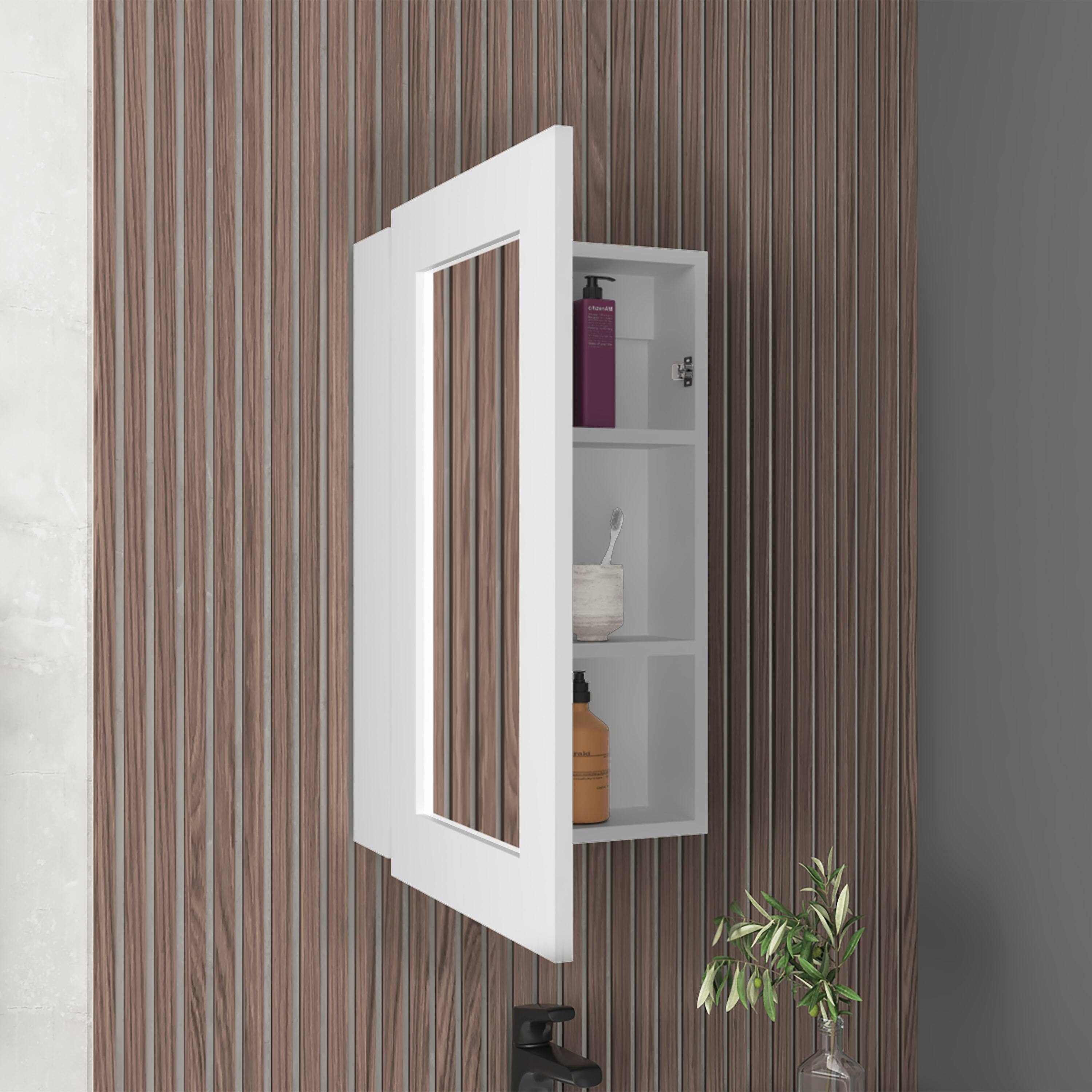 Left. TuHome - Juno 25.7" H X 15.7" W Narrow Mirror Medicine Cabinet, One Door With Three Interior Shelves For Bathroom, Kitchen - White.