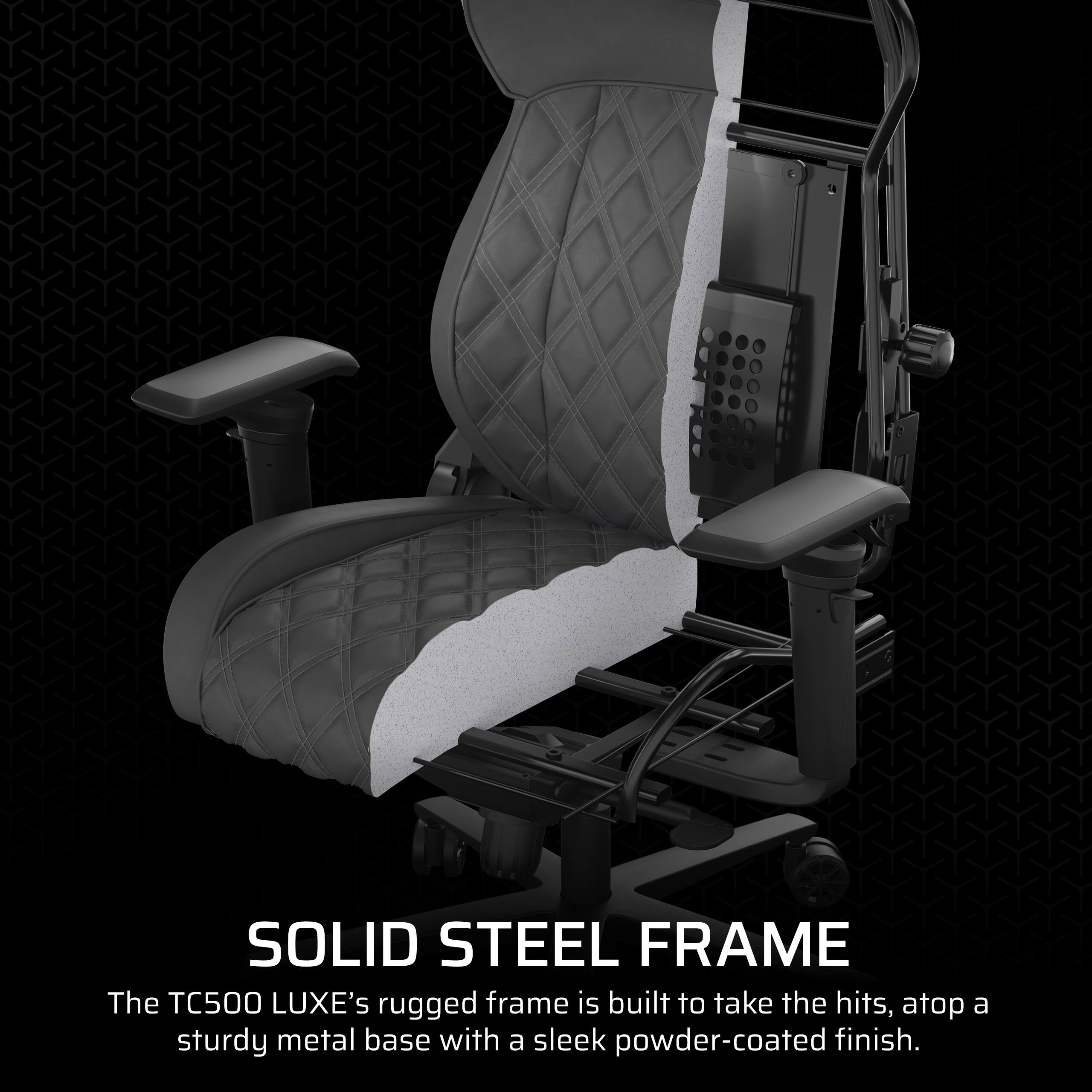 The TC500 LUXE's rugged frame is built to take the hits, atop a sturdy metal base with a sleek powder-coated finish.