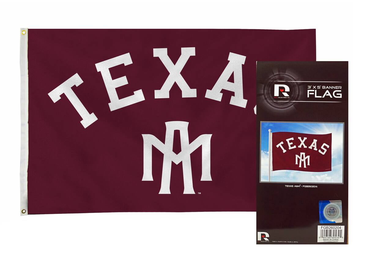 TEXAS  
AM  

TEXAS AM™ - FGB260204  

3'X5' BANNER FLAG  

TEXAS AM™ - FGB260204  

FGB260204  
074765 030534  
100% POLYESTER  
MADE IN CHINA