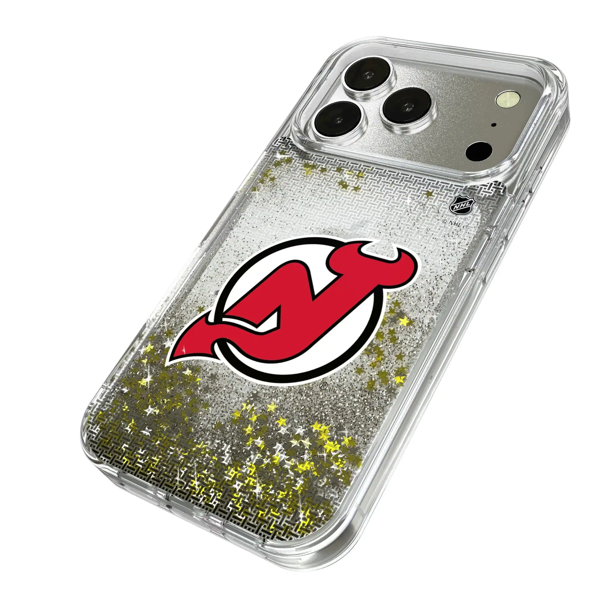Alt View 1. Keyscaper - New Jersey Devils Linen Logo iPhone Glitter Case - 16 Pro Max - Multicolor.