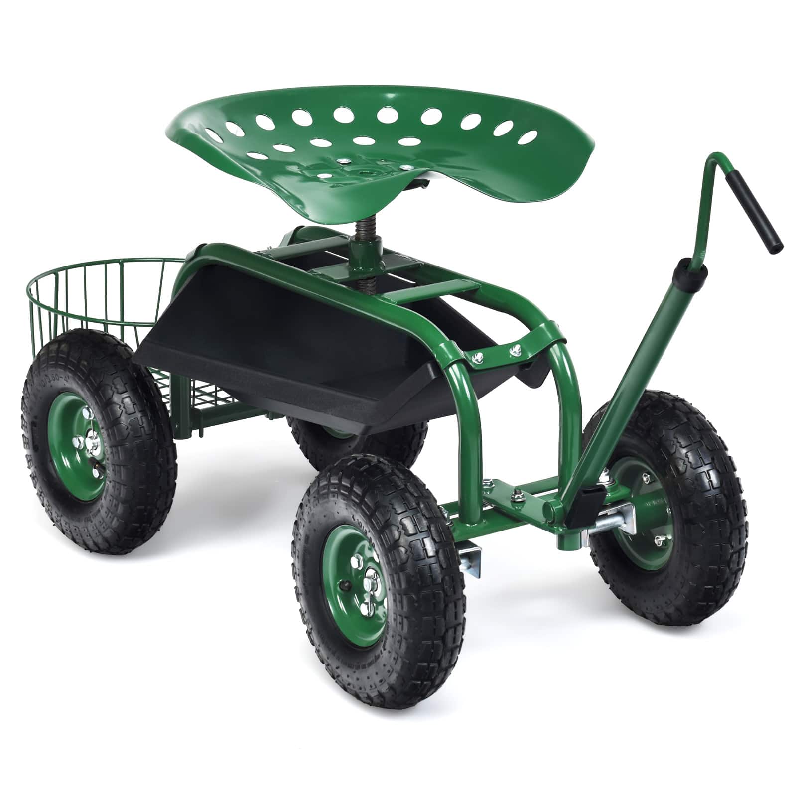 Costway - Garden Cart Rolling Work Seat for Planting with Extendable Handle - Green
