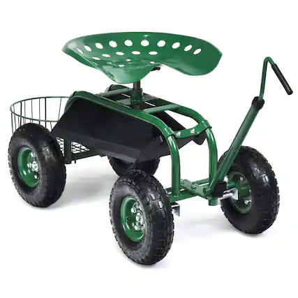 Front. Costway - Costway Garden Cart Rolling Work Seat for Planting with Extendable Handle - Green.