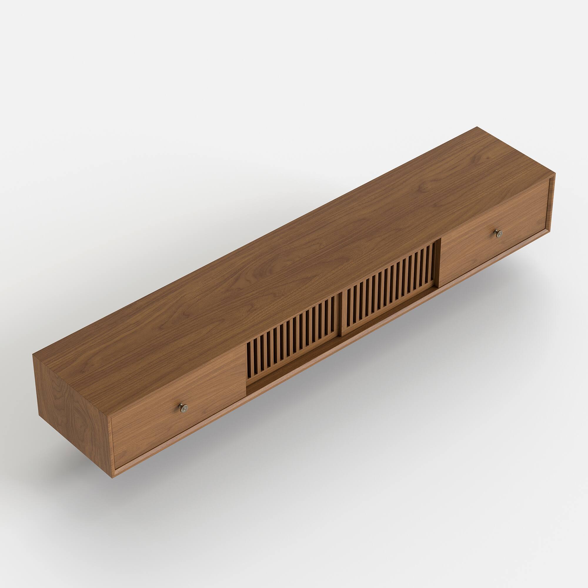 Alt View 5. luck idea - 78.7" TV Stand, Floating Media Console with Grid Sliding Doors & Double Storage Drawers - Walnut Color.