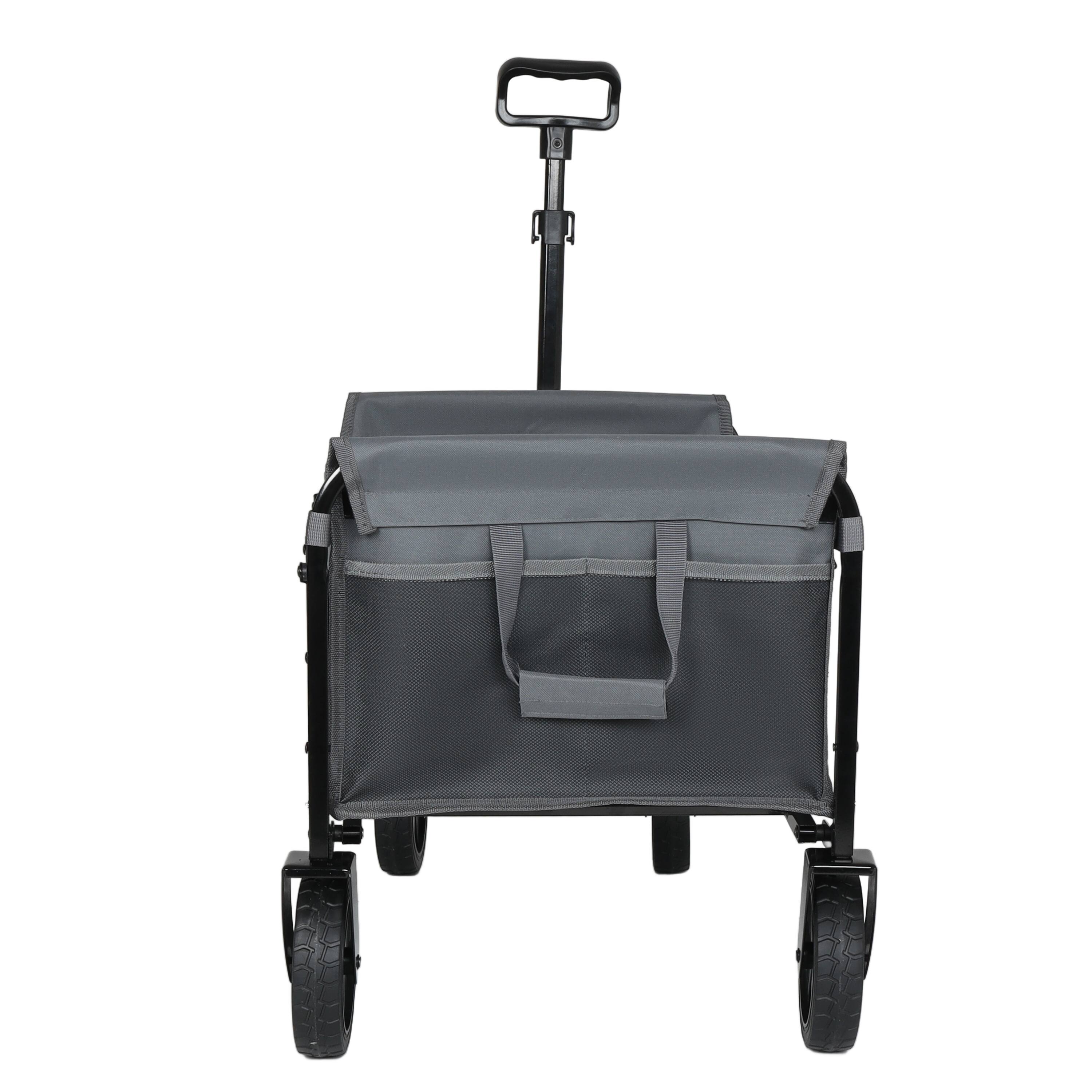 Back. Mondawe - All-in-One Convertible Utility Carts - Bench Seat/Dog Tether w/ 360° All-Terrain Wheels - Gray.