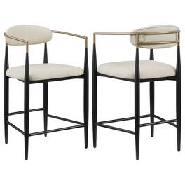 Manhattan Lane - Tiara Counter Height Chair Set of 2, Beige Fabric, Black Metal 25 Inch - Beige, Gold, Black