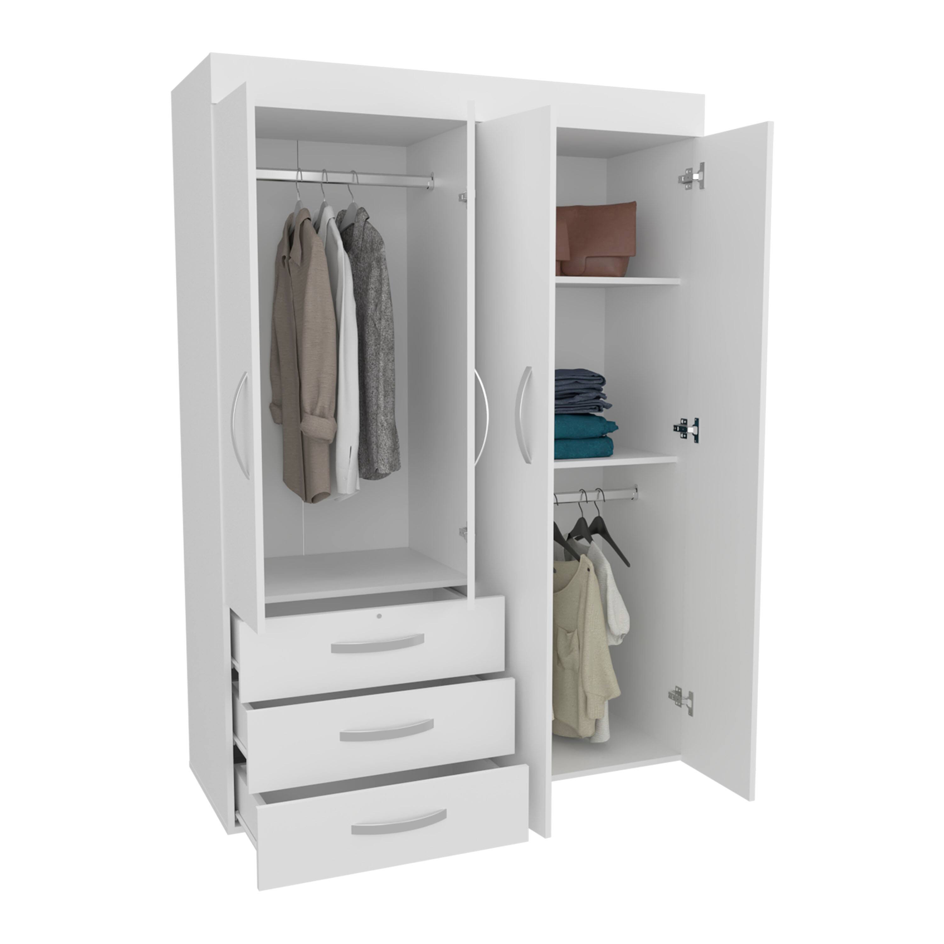 Alt View 2. TuHome - Denver Adjustable Armoire, Rods, Double Door Cabinet, Three Drawers, Two Shelves - White.