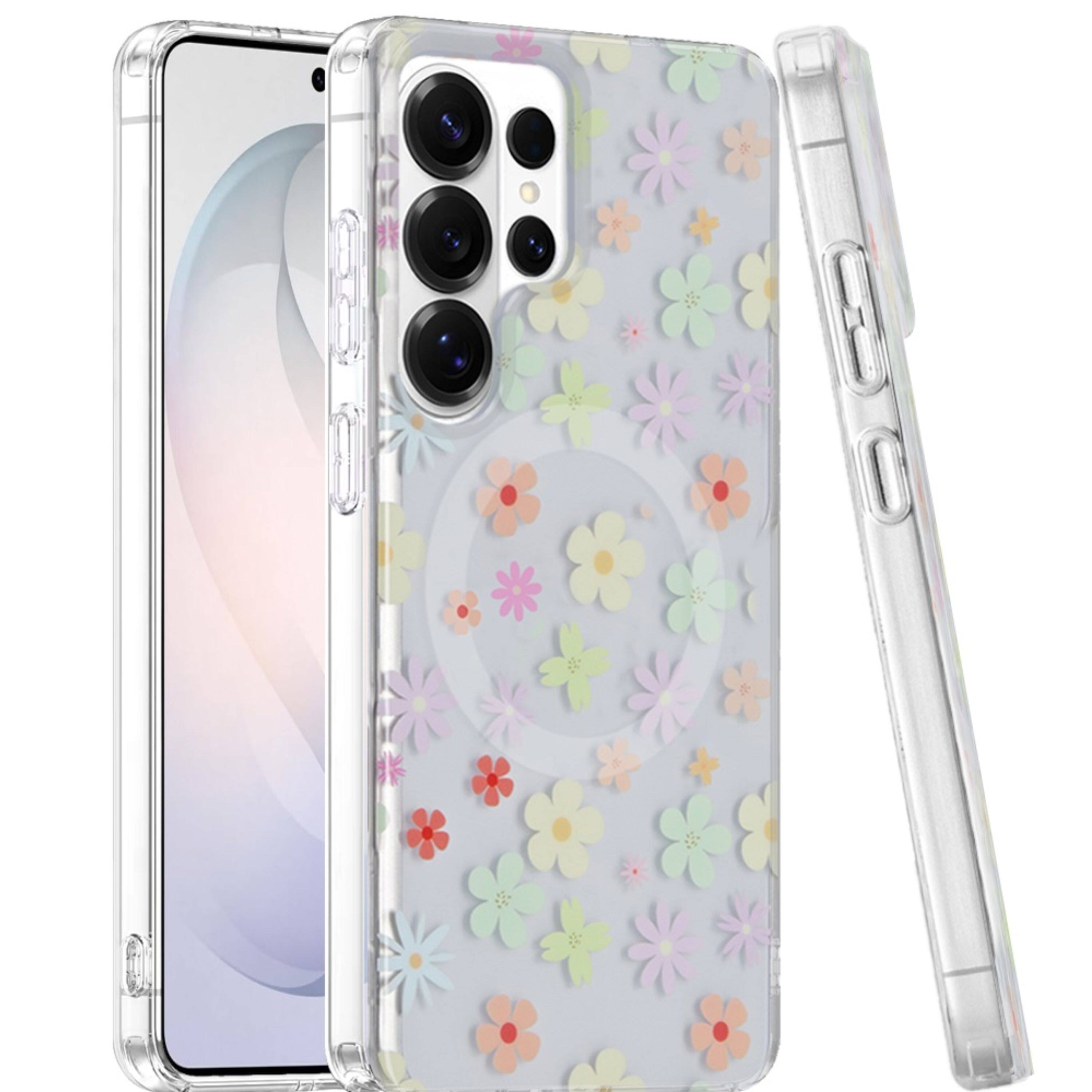 Left. Kitcheniva - Dual Layer Magnetic Circle Case With Tempered Glass For Samsung Galaxy S26 Ultra Pastel Daisy - Multicolor.
