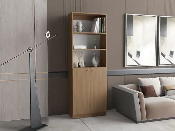 Front. Depot Eshop - Vinton 2-Door Bookcase with Upper Shelves - Natural Oak / White.