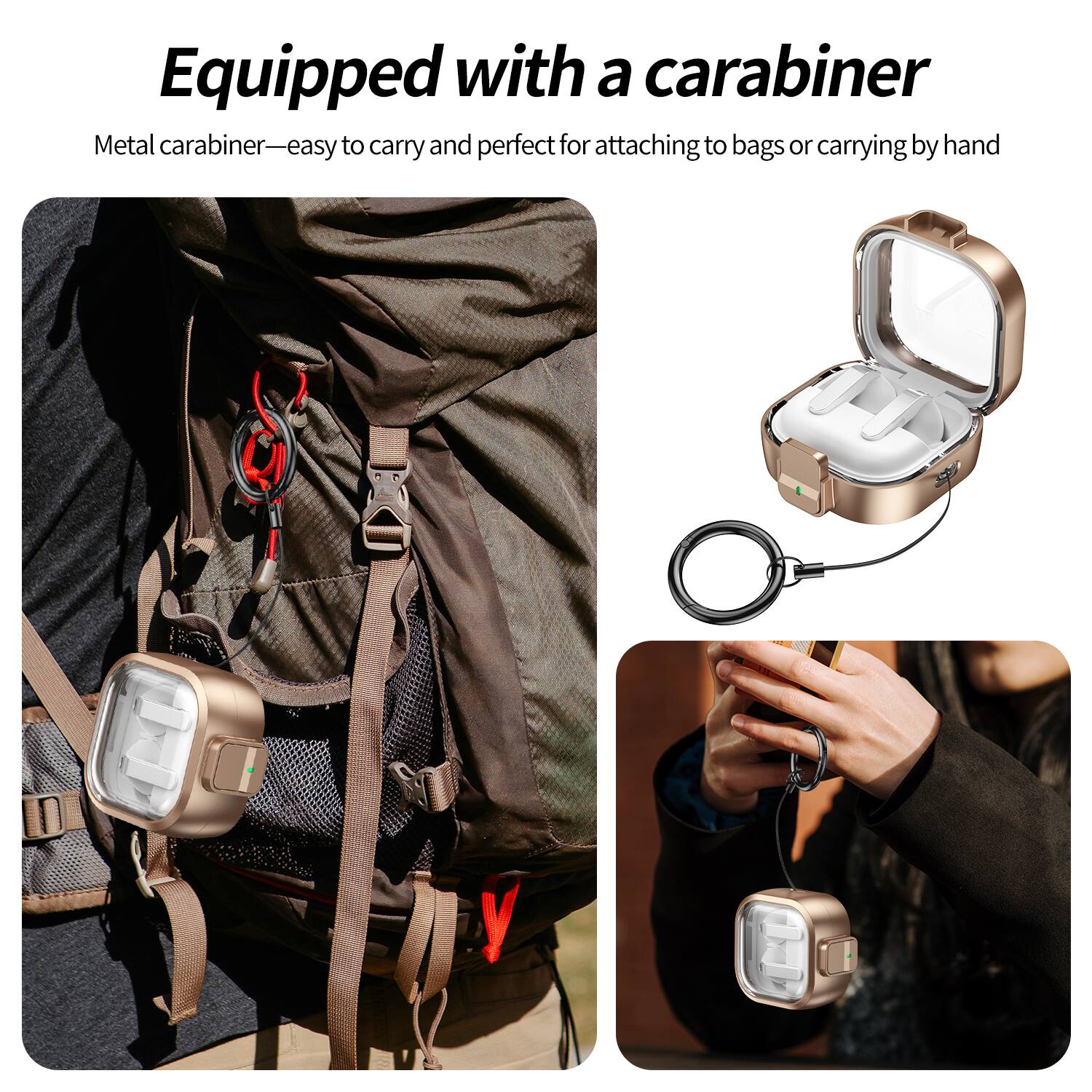 Equipped with a carabiner

Metal carabiner—easy to carry and perfect for attaching to bags or carrying by hand
