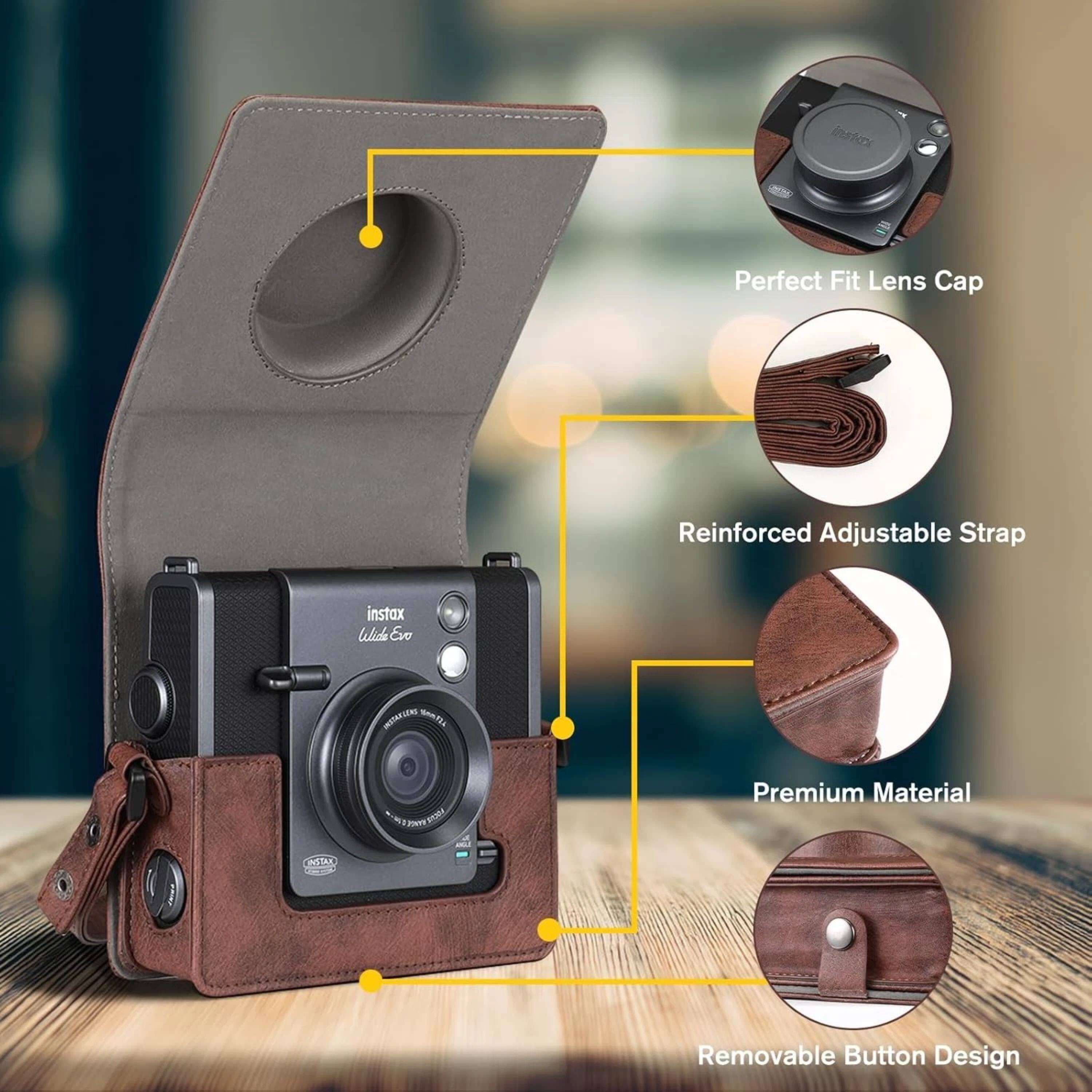 instax - Perfect Fit Lens Cap Reinforced Adjustable Strap instax Wide Eve INOTARIEN S Ka PRTSIA FRAE - Premium Material HSiAs Removable Button Design