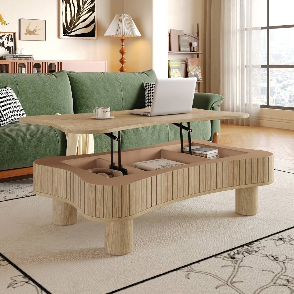 Angle. Loheer - Loheer Lift Top Coffee Table with Hidden Storage, Natural Wood - Natural Wood.