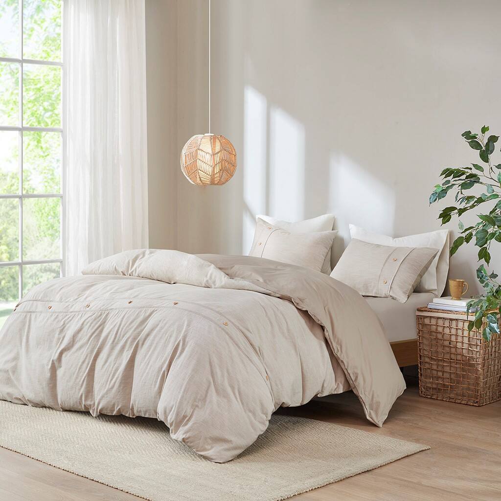 Alt View 1. Gracie Mills - Gracie Mills Jennings Modern Farmhouse Organic Cotton Duvet Cover Set - Natural.
