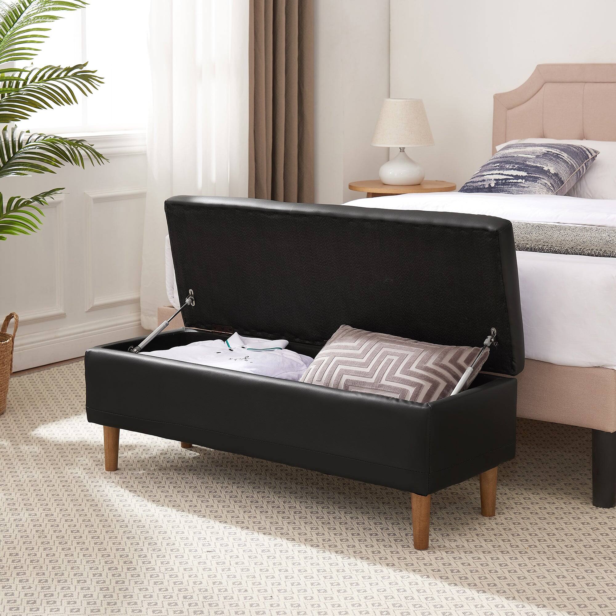 Alt View 5. Vecelo - Storage Ottoman Bench with Lift Top, Rectangular Ottoman with Storage for Living Room Bedroom Entryway - Black.