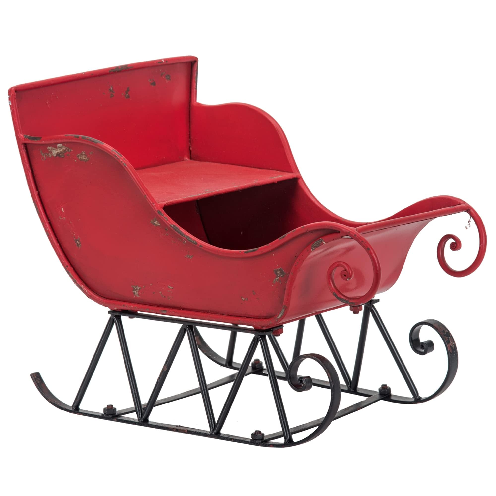 Front. Dexmalle - Dexmalle-Distressed Christmas Santa Sleigh Holiday Decoration-Iron Red/Black Sleigh Large - Black+Red.