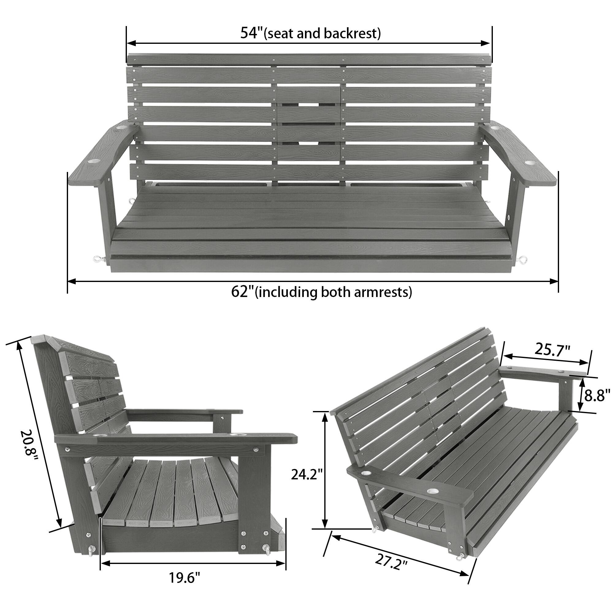 - Seat and backrest: 54"
- Including both armrests: 62"
- Width: 25.7"
- Depth: 20.8"
- Height: 24.2"
- Armrest height: 8.8"
- Seat height: 19.6"
- Backrest height: 27.2"