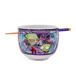 Silver Buffalo - Invader Zim and GIR 20-Ounce Ceramic Ramen Bowl and Chopstick Set - Multicolored