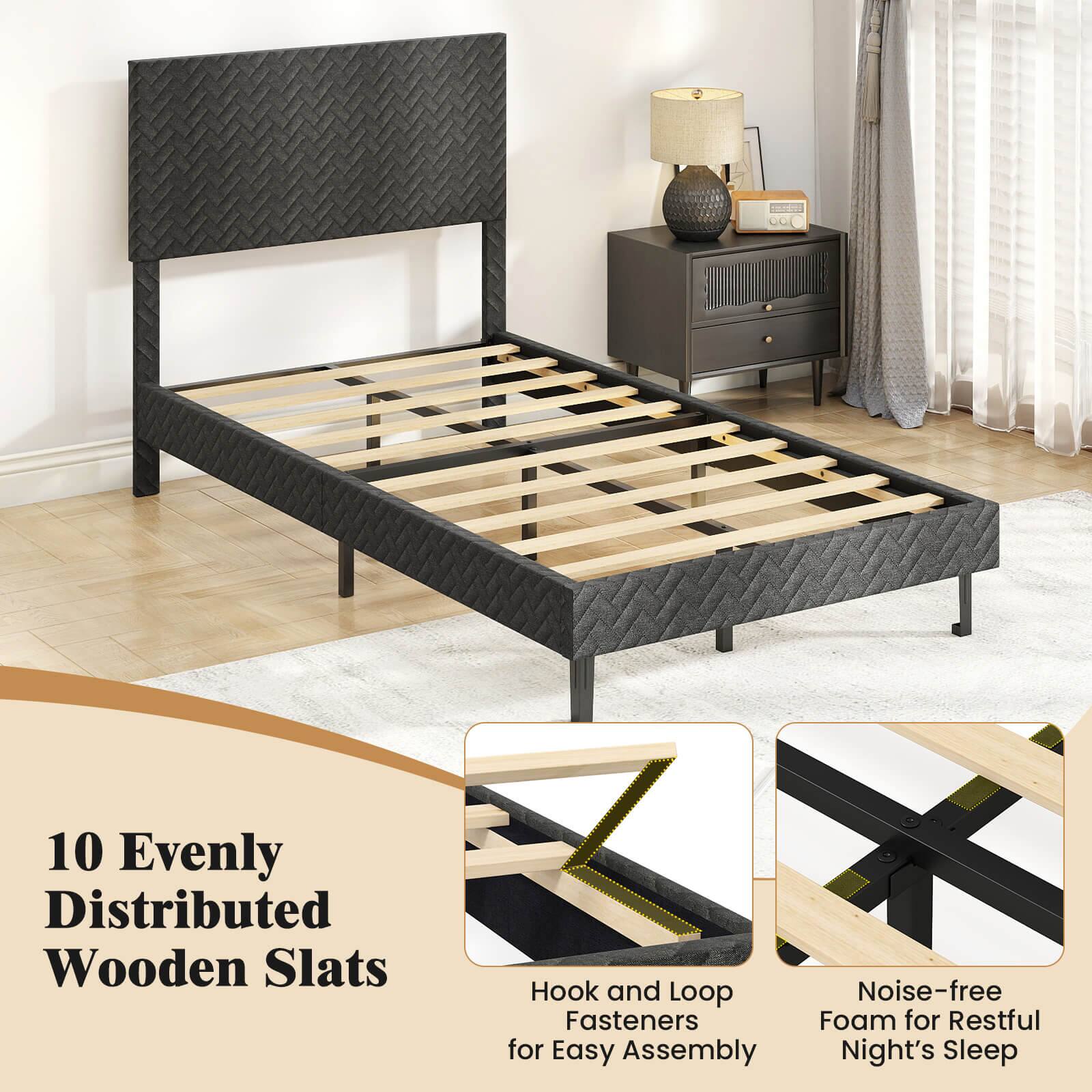 10 Evenly Distributed Wooden Slats

Hook and Loop Fasteners for Easy Assembly

Noise-free Foam for Restful Night's Sleep