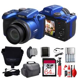 Bundle - Minolta - 20 Mega Pixels 40x Optical Zoom Digital Camera, 1080p FHD Video, - Blue