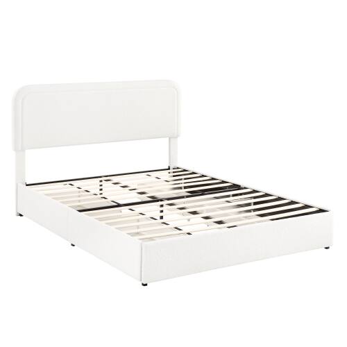 Back. GOODSILO - Queen Upholstered Platform Bed with 4 Storage Drawers & Tufted Headboard - Ivory.