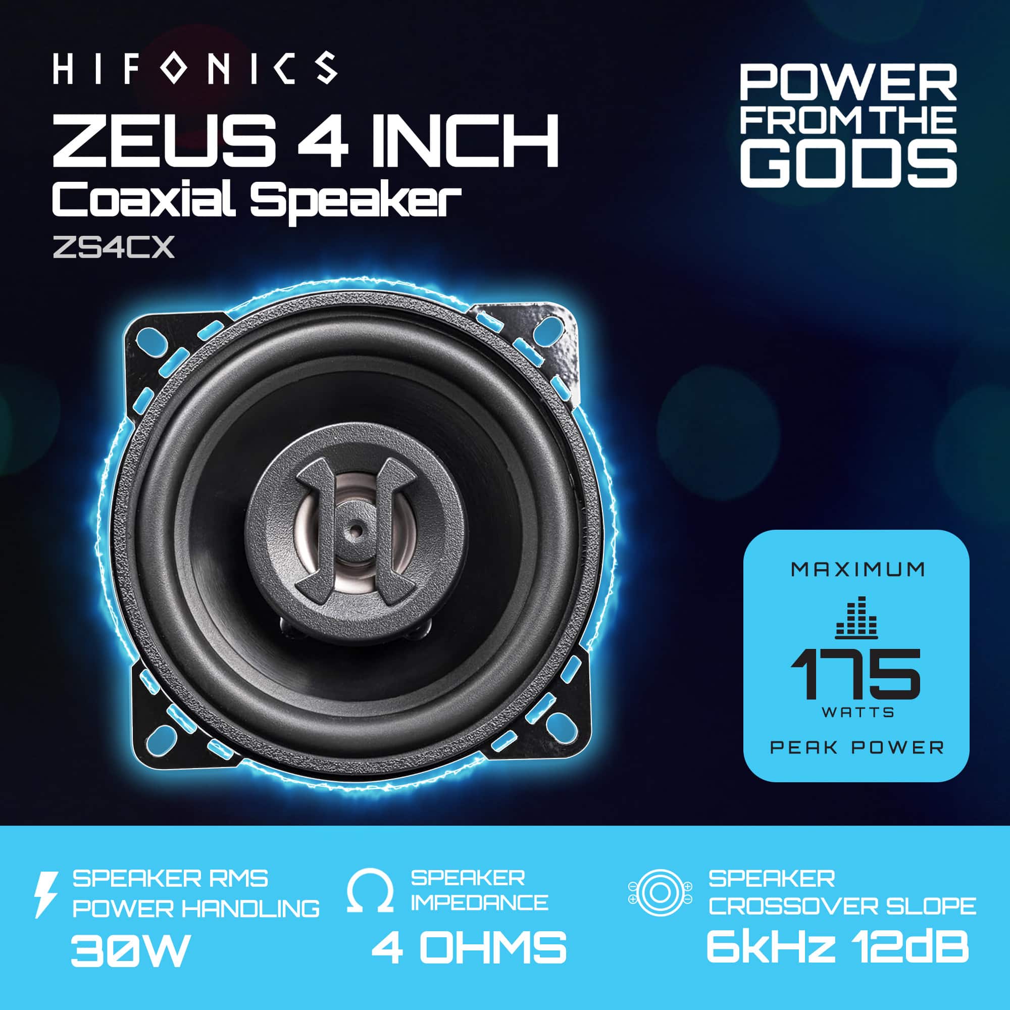 ꕤ︎︎SUGA0309ꕤ︎︎ Hifonics Zeus ZS4CX 4 Inch 2 Way 175W Car Audio Coaxial Speakers