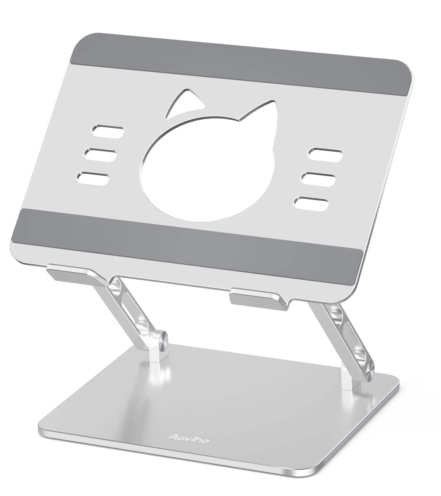 HongFei - Laptop Stand for Desk – Adjustable Aluminum Laptop Riser with Cat-Shaped Cooling Vent, Portable - Silver