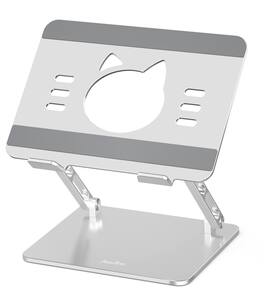 HongFei - Laptop Stand for Desk – Adjustable Aluminum Laptop Riser with Cat-Shaped Cooling Vent, Portable - Silver