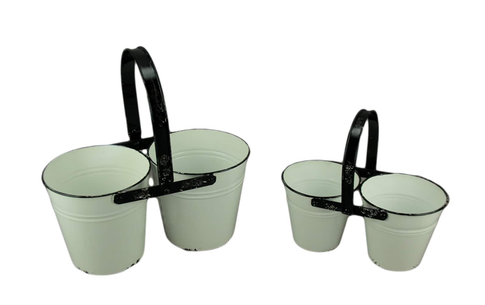 Zeckos - Rustic Black and Metal Double Planters Set of 2 - White price history on PriceWatchPro