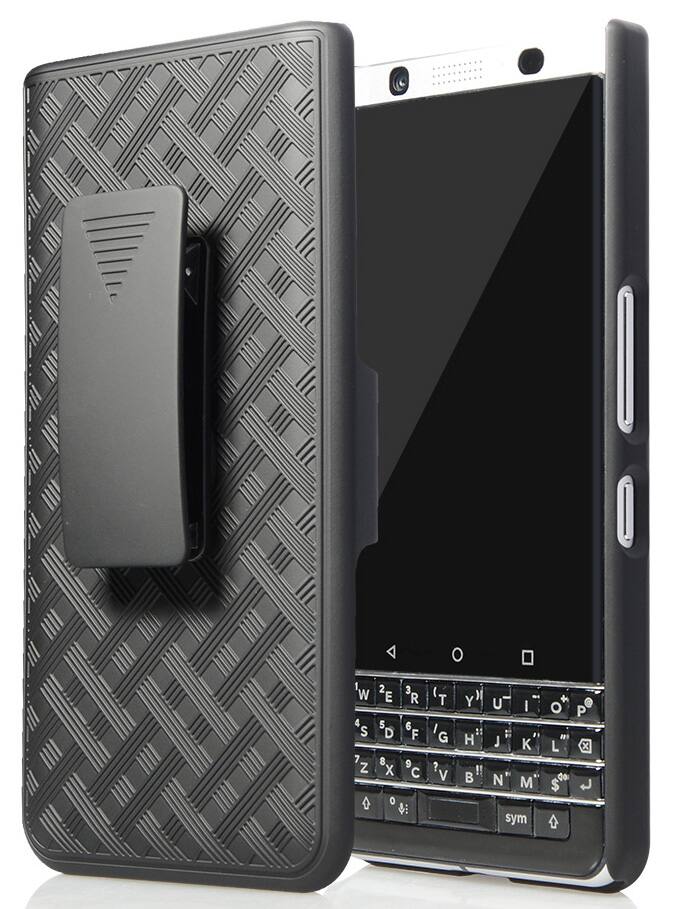 Alt View 2. Nakedcellphone - Combo for BlackBerry Keyone - Case with Stand and Belt Clip Holster - Black.