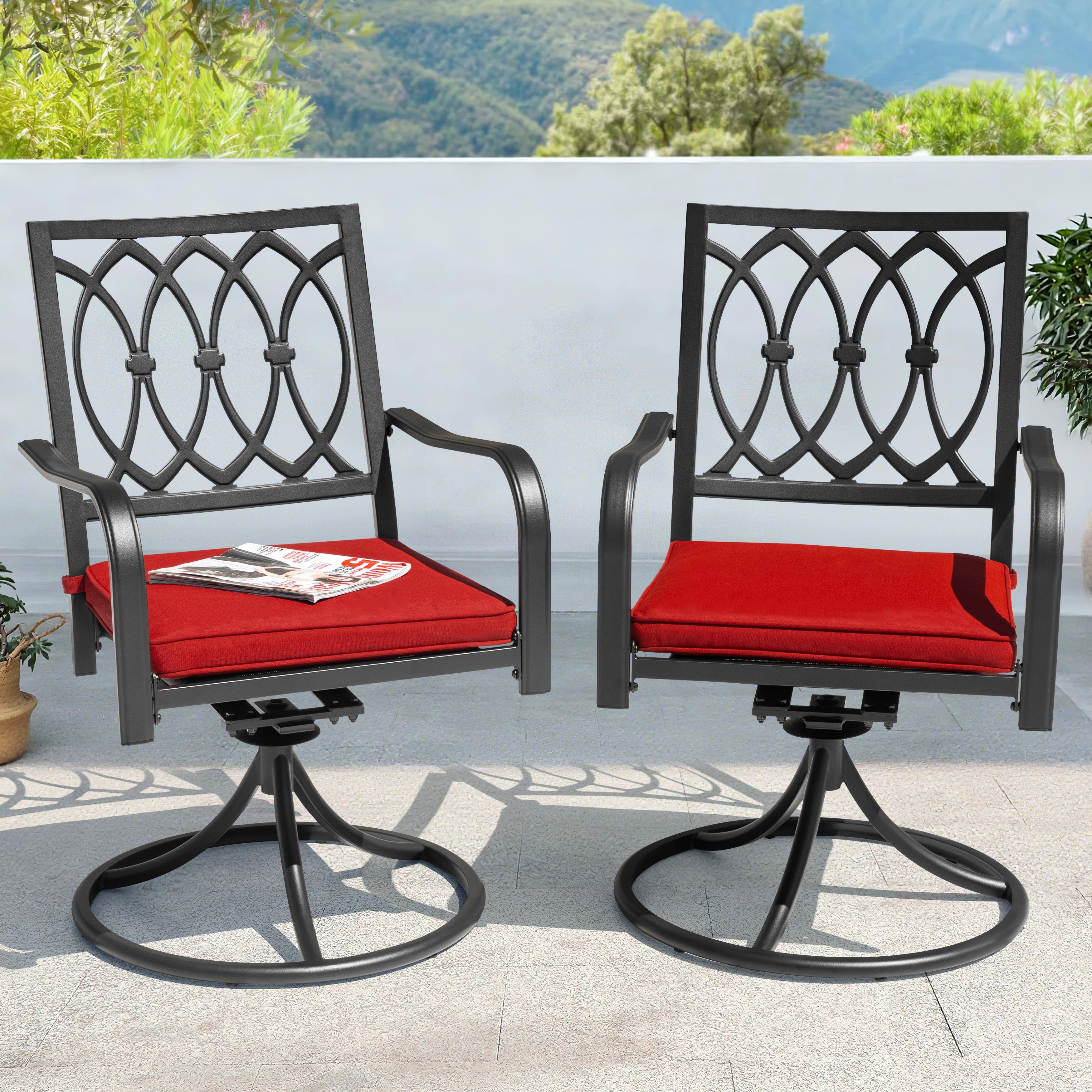 Front. Nuu Garden - Outdoor 2-Piece Swivel Dining Chairs with Cushions - Black and Red.