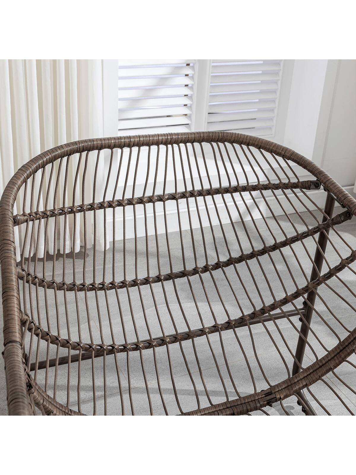 Back. Trinkets Crazed - Outdoor Indoor Rocking Chair With Padded Cushion, Oversized Patio Papasan Rocking Egg Chair - Navy Blue.