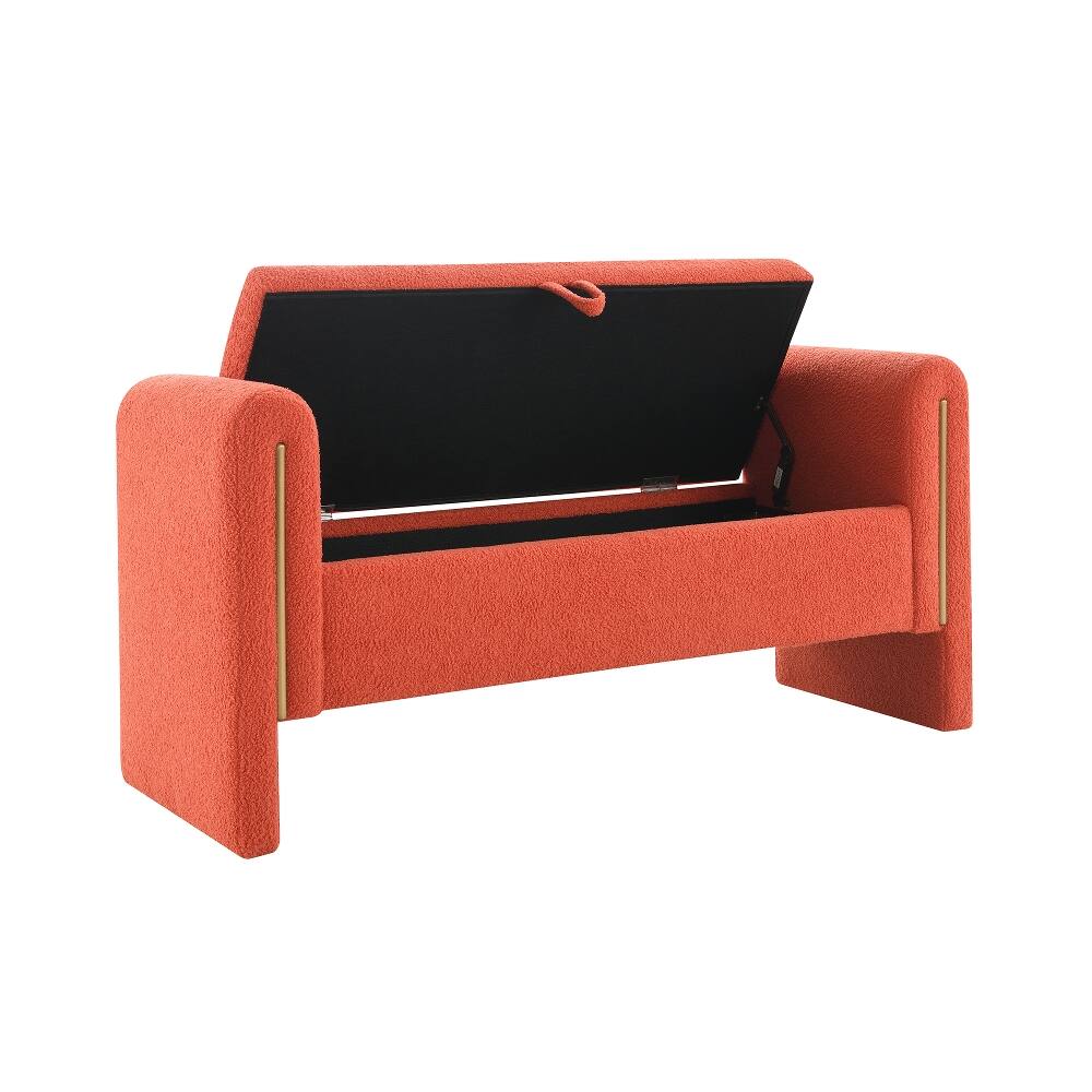 Alt View 2. Ropilly - Ropilly Modern Teddy Storage Bench with Arms, Upholstered Bed End Ottoman for Bedroom and Entryway, Orange - Orange.
