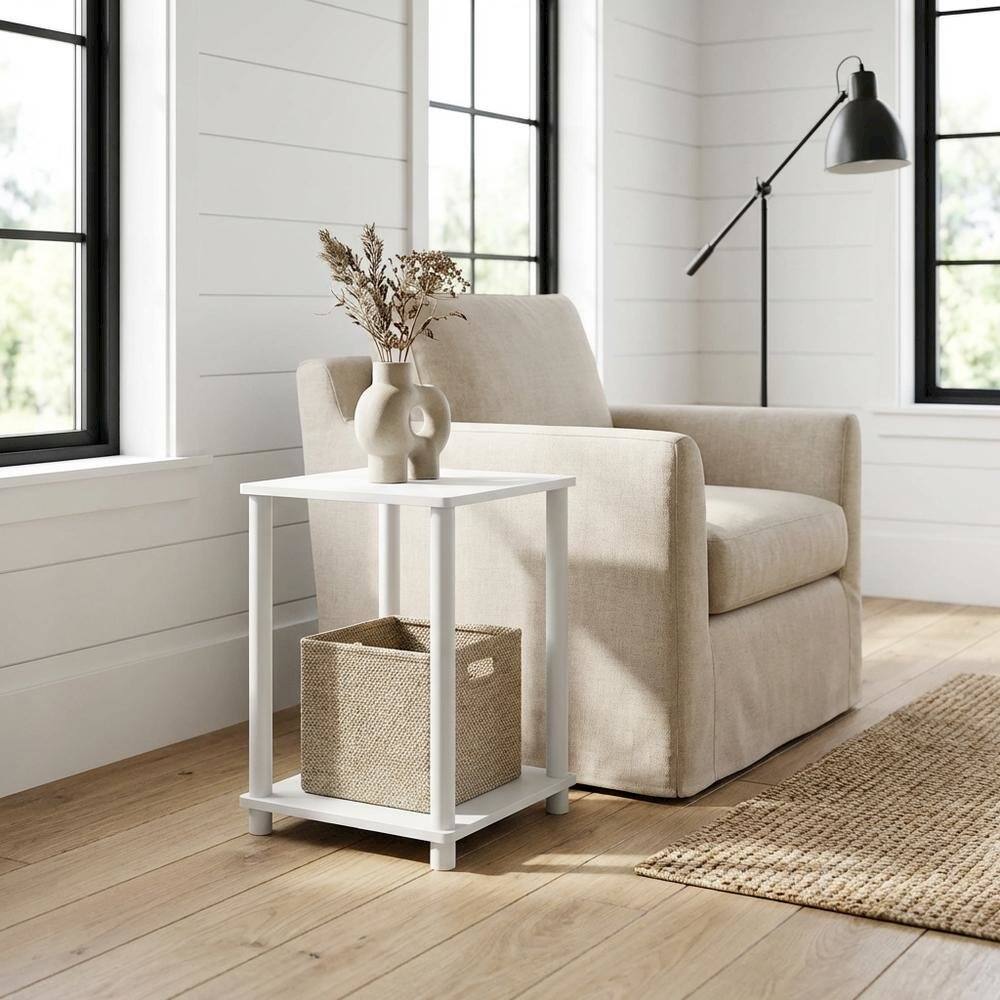 Angle. FurniFact - Wood Bookcase with Open Shelves and Sturdy Construction for Living Room Storage - White/White.