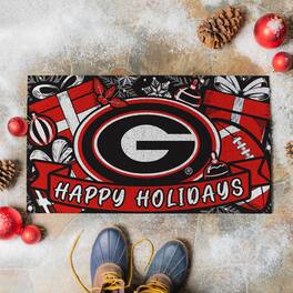 Evergreen Enterprises - Georgia Bulldogs 28" x 16" Happy Holidays Christmas Turf Door Mat - Multicolor
